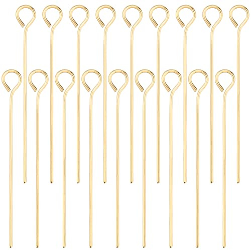 Beebeecraft 300 Stück/Box Offene Ösenstifte 18K Vergoldete Kopfstifte 25 mm Schmuckherstellungszubehör Für Charm Perlen Zum Selbermachen Bohrung: 2 mm
