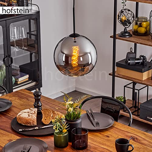 HOFSTEIN Hängeleuchte Koyoto, 1-flammige Hängelampe aus Metall/Glas in Schwarz/Chrom-/Rauchfarben, moderne Pendelleuchte im Retro/Vintage-Design, Ø 25 cm, E27, Esszimmer, Küche, Wohnzimmer