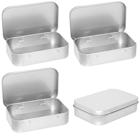 TIANNAIT 4 pieces of aluminum one-piece storage iron box, rectangular tinplate, metal container, household small object, used to store items, 9.5*6*2.1 cm
