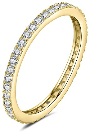 JewelryPalace Modesmycken Klassisk 1,5 Mm Zirkonia Evighetsring För Damer, Vigselringar Silver 925 Vigselringar Stapelring Bandring Smal Guldpläterad 62
