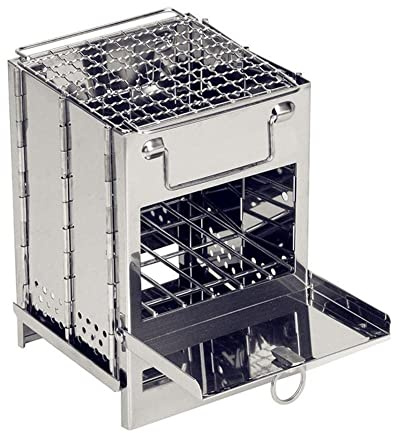 Réchaud de camping en bois, poêle à bois pliable portable avec sac de transport pour activités de plein air, survie en plein air lors de la cuisine, de la randonnée et de la chasse (argenté-S