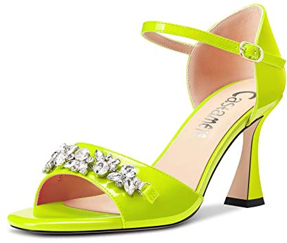 Castamere Donna Medio Tacco Heel Aperte sulla Punta Cinturino alla Caviglia Diamante Cristallo Sandali da Matrimonio Feste 8.5 CM Heels Verde Lime 45 EU