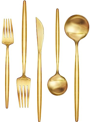 30-Piece Gold Silverware Set, Flatware Set for 6, Food-Grade Stainless Steel Cutlery Set, Includes Spoons Forks Knives, Kitchen Cutlery for Home Office Restaurant Hotel