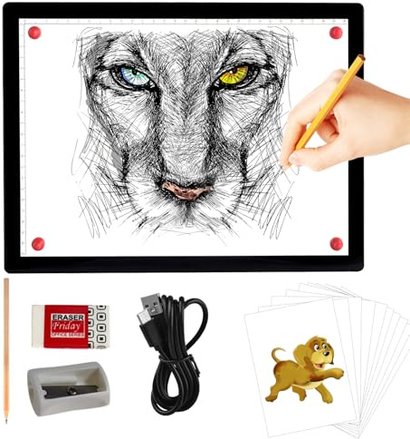 A4 Rechargeable Light Pad, KOBAIBAN Wireless Magnetic Tracing Light Box, 5 Levels Brightness LED Light Tablet Board, Cordless Battery Powered Light Drawing Table for 5D DIY Diamond Painting, Sketching