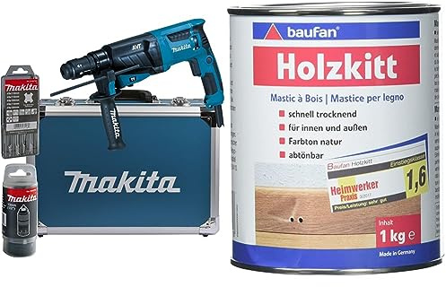Makita HR2631FT13 Kombihammer für SDS-PLUS 26 mm im Alukoffer & Baufan Holzkitt, gebrauchsfertige Füllmasse, 1 kg