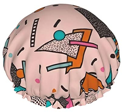 Duschhaube, Retro-Stil der 80er- und 90er-Jahre, wiederverwendbare Bade-Duschhauben für Frauen mit langem Haar, doppellagiger, wasserdichter Bade-Duschhut, Haarschutz für Kinder, Mädchen und Frauen, 1