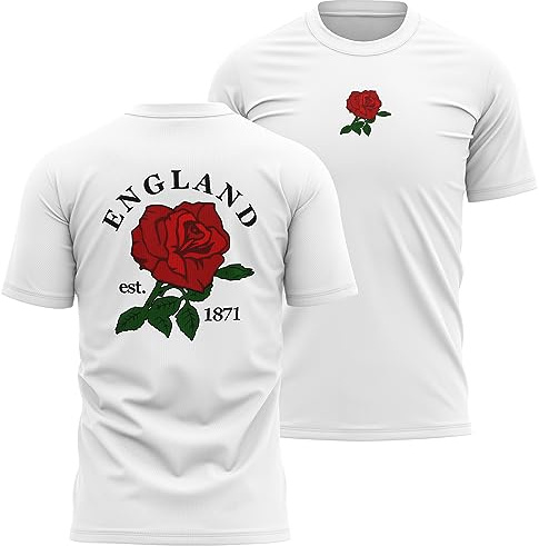 England Supporters Rugby T Shirt Mens English 1871 England Rose Badge Tee, bianco, L