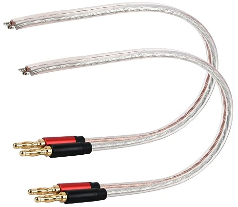 HIEbee High Fidelity Speaker Cable, Bare Copper Open Wire to Gold-Plated Banana Plug, Speaker Jumper Cable Terminal for Audio Speaker Amplifier (2pack 1ft)
