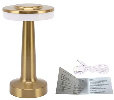 Glomora Rustikale Vintage-Schreibtischlampe aus Metall – Wiederaufladbare Tragbare USB-Tischleuchte Für Café, Restaurant Und Schlafzimmer – Dimmbare Nachttischlampe,Gold