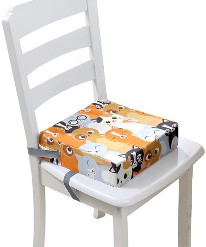 FANSU Kinder Sitzkissen Sitzerhöhung Stuhl, Karikatur Katze Druck Baby Kind Sitzkissen Karikatur Quadrat Zerlegbar Kleinkinder Esszimmerstuhl ErhöHen Pad Esszimmer Boostersitze (32x32x8cm,Orange)