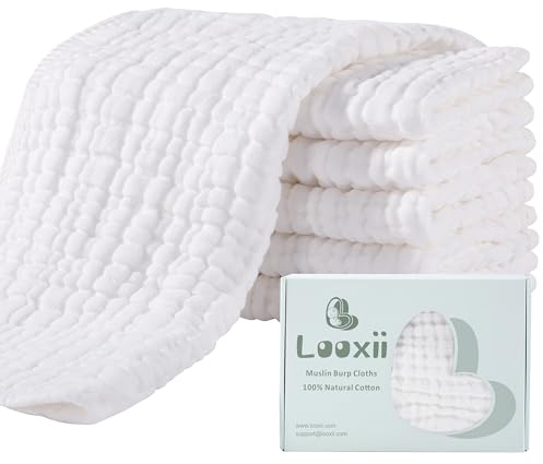 Looxii Spucktücher Baby 6er Set 100% Baumwolle Mulltücher Baby 27x47 cm Moltontücher Waschlappen Musselintücher 6 Lagig Mullwindeln Stoffwindeln für Neugeborene - Weiß