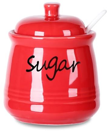 ONTUBE Ceramic Sugar Bowl with Lid and Spoon 12oz (Red)