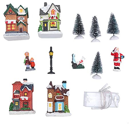 Fdit Weihnachtsdorf-Set, Harz, Weihnachtsszene, Dorf, LED-beleuchtete Miniaturhäuser, Stadt-Weihnachtsdorf-Häuser, (1)