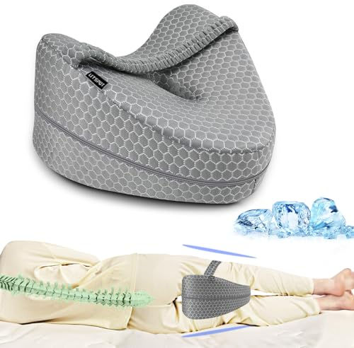 LITSPOT Kniekissen für Seitenschläfer, Ergonomisches Beinkissen Memory Schaum Seitenschläferkissen mit Kühlender Bezug, Orthopädisches Lagerungskissen für Optimale Unterstützun, Grau