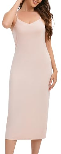 SHCNSJC Underklänning lång dam lång nattlinne sexig underkjolar lång negligé underkjol full trosa dam lång underkjol, Beige, M