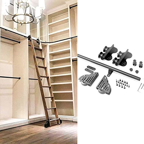 SZITW Schiebetür-Kit für Scheunentore, 3,3 bis 20 Fuß, Rollleiter-Hardware-Bibliothek, Schiebeleiter-Hardware-Kit (ohne Leiter), runde Rohr-Mobilleiterschiene für Zuhause/Innenbereich/Dachboden (G