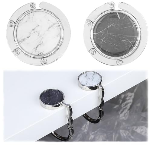 LongHoneySong Taschenhalter für Tisch Faltbar Handtaschenhalter für Tisch Marmormuster Taschenständer Rutschfest Tisch Haken für Tasche Handtaschen Halterung Tisch Taschenhaken für Tisch (2)
