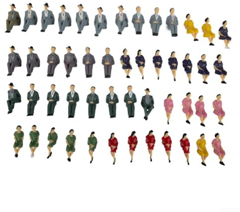 Zilimontt 50 Stück bunte sitzende Menschen Figuren aus Kunststoff, Menschenfiguren, Maßstab 1:32, Modelleisenbahnen, architektonische Menschen Figuren für Miniatur-Szenen