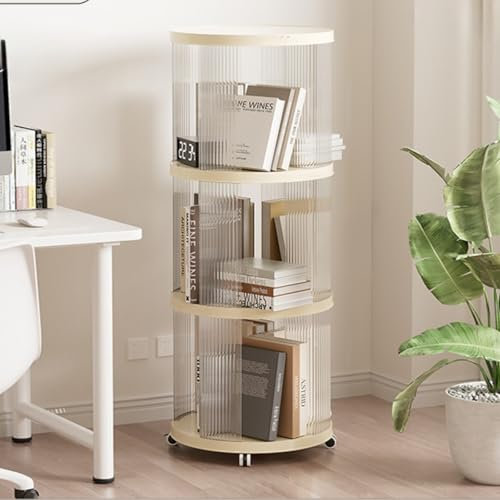 CTREVL Bücherregal Rund Drehbar, Drehbares Bücherregal Home Bookcase Modernes 360° Drehbares Lagerregal, Drehregal Bücher für Mit Rädern, für Haus Wohnzimmer Studie Büro(40x5x105.5cm/18.9x41.5in)