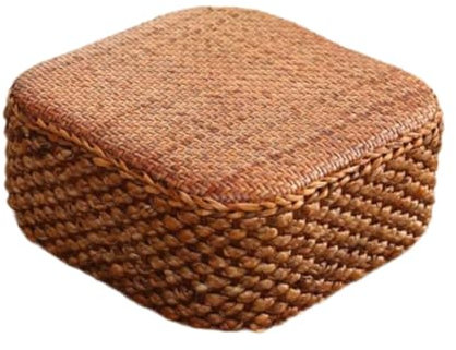 Baoblaze Rattan Sitzkissen Sitzkissen Flaches Sitzkissen Bodenmatte Traditionelles Meditationskissen Bodenkissen für Hotel Outdoor, Dunkler Quadratischer Hocker