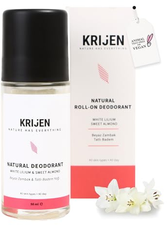Krijen Déodorant roll-on au lys blanc et pépins de raisin 50 ml | Sans aluminium & végétalien | Contre les odeurs de transpiration et les décolorations | Doux pour la peau et sans résidus | Pour homme