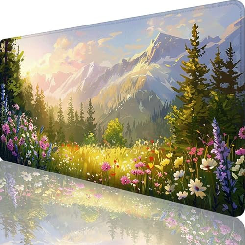 Tapis de Souris Gamer 1200 x 600 x 3 mm, Grand Tapis de Souris Vert, Montagne Mouse Pad Imperméable et Antidérapant, Multifonction Grand Sous Main Bureau pour Clavier et Souris, Gamer Decoration 64-0i