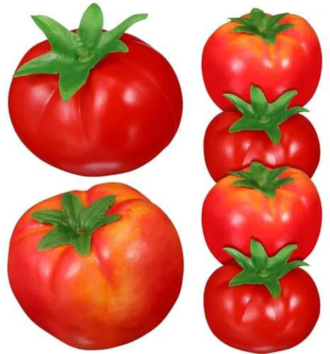 Gatuida 6 Stück Künstliche Tomaten Deko Plastik Schaumstoff Gemüse Obst Simulation Tischdekoration Schaufensterdekoration Fotorequisiten Lebensecht Küche Wohnzimmer Esszimmer Rot 8,40x8,00x8,00cm