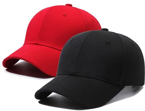 UILYNIU 2 gorras de béisbol rojas y negras para hombres y mujeres, gorras de béisbol de algodón, gorras de sol ajustables para deportes al aire libre, gorra de béisbol para hombre, gorra de béisbol