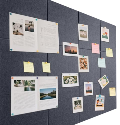 Anslagstavla stor självhäftande 90 x 120 cm – 12 stycken dekorativ anslagstavla av filt 30 x 30 cm Memo Boards Bulletin Board väggdekoration vikbar fototavla