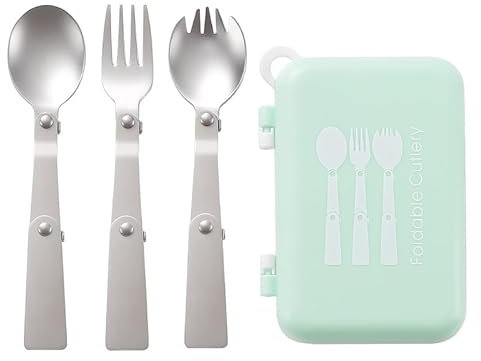 3Pcs Reusable Folding Stainless Steel Cutlery Set,Fork,Spoon & Fork Spoon with Portable Case,for Camping, Hiking, Travel, Picnic & Daily Use
