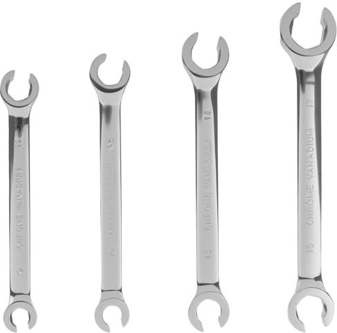 4Pcs Flare Nut Wrench Set Double End Mirror Polished Surface Double End Open Ring Spanner Set Etch Resistant Brake Line Spanner Wrench Set Metric 9 10 11 12 13 14 15 17mm for Machinery Servicing