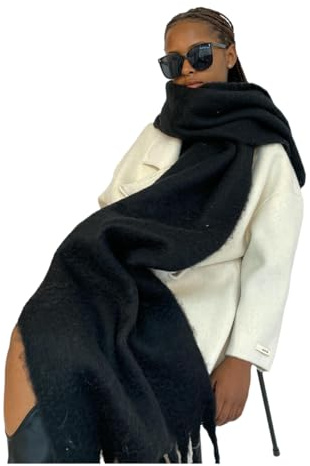 CHENZKBD Damen Schal Frauenschal Winter Langer Flauschiger Übergroße Dicke Warme Decke Schal-schwarz-40 * 210 cm