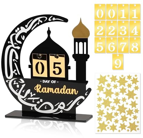PYSEOSISE Ramadan Kalender aus Acryl, Ramadan Adventskalender, 30 Tage Eid Mubarak Countdown Kalender mit Sternaufkleber für Haus Büro Tisch Eid Mubarak Dekoration