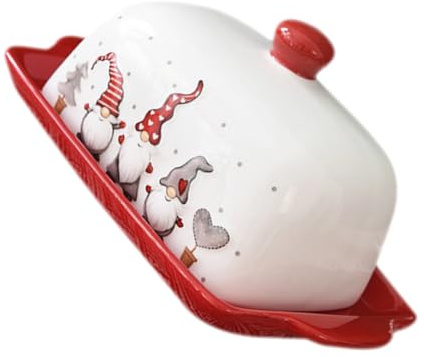 Housoutil Mantequillera de Cerámica con Tapa Estilo Navideño Plato para Mantequilla Pequeño Soporte para Mantequilla Doméstico Bandeja para Postres y Cocina Uso Hogar y Restaurante