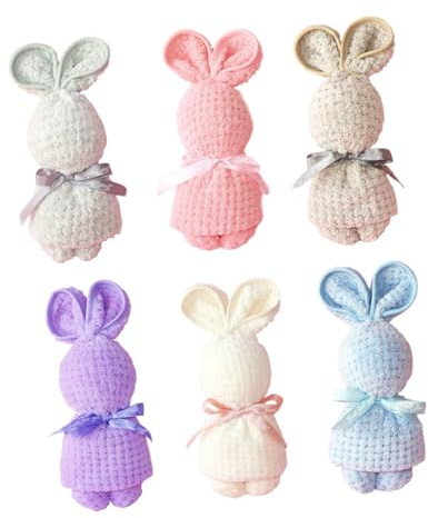 FIXOSHEE 6 Stück Pack Niedliche Hasenhandtücher Saugfähige Waschlappen aus Weichem Material Multifunktionale Handtücher für Babys und Osterdekoration