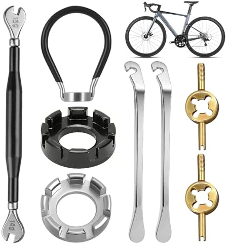 Kit Clé à Rayon de Vélo 8 Pièces Demonte Pneu Velo Acier Inoxydable Comprend des Clés à Rayons de 8 Tailles Démonte Pneu Convient pour l'Entretien et le Réglage des Rayons 10/11/12/13/14/15G