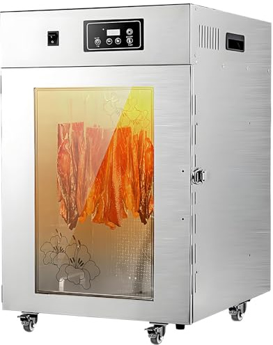 SHENGSHIYU Cella Stagionatura Salumi,Food Dehydrator Machine con Ganci,Rotazione 360°,Temperatura E Tempo Regolabili,Affumicatura Ed Essiccazione 2 in 1 per Carne E Prodotti Secchi 15kg