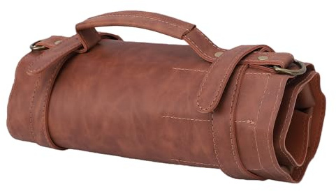 Fafeicy PU Leather Carving Cutter Bag, 10 Slot Chisel Roll Pouch with Detachable Shoulder Strap, Wear Proof Tool Storage Organizer for Carpenter, Wood Carver, Hobbyist Studio Wor