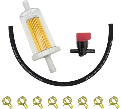 Strongthium Servicekit Bränslesystem 6mm 1/4 Kompatibel med John Deere D110 D130 E100, Bränslefilter 695666, Bränslekran 698183 och Bränsleslang för Åkgräsklippare Grästraktor, 11 delar