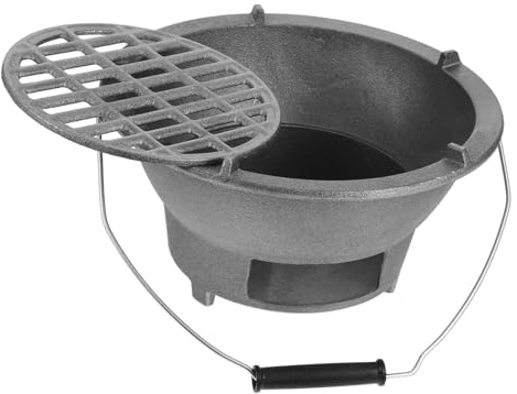 Solid Cast Iron Charcoal Grill for Portable BBQ - Large Indoor Griddle with Handle Multifunctional Tabletop Stove for Camping & Outdoor Cooking