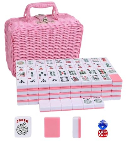 SHWorkshop Set mahjong americano rosa, 166 piastrelle con scatola, include schede regole, dadi, chip e indicatore del vento, regalo ideale per gli amanti del Mahjong