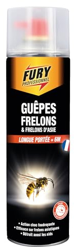 Fury - Mousse Nids Guêpes & Frelons - Elimination des Nids - Insecticide - Efficace sur Frelons Asiatiques - 500ML - Fabrication française, Blanc