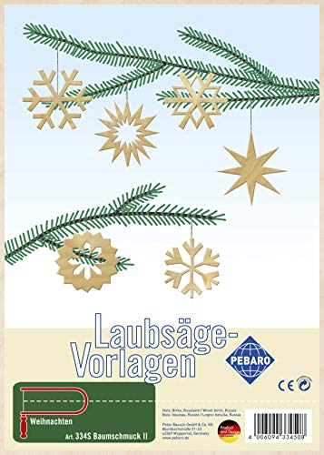 Pebaro 334S Laubsägevorlage Baumschmuck II, 3mm Sperrholz DIN A 4, Motiv vorgedruckt, aussägen mit Laubsägebogen, basteln, anmalen, fertig, Laubsägen, Basteln mit Holz, Geschenkidee, Weihnachtsdeko