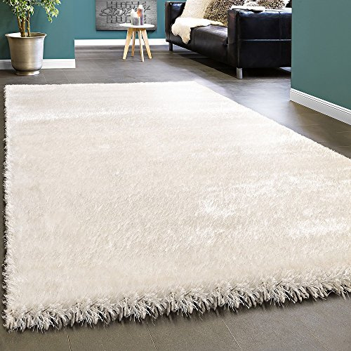 Paco Home Elegante Tappeto Shaggy Pelo Alto Tinta Unita Morbido Brillante In Crema Bianco, Dimensione:80x150 cm