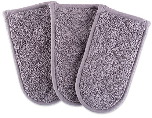 DII 100% Cotton Terry Pan Handle Set Machine Washable, Heat Resistant with Hanging Loop, Gray, 3 Piece