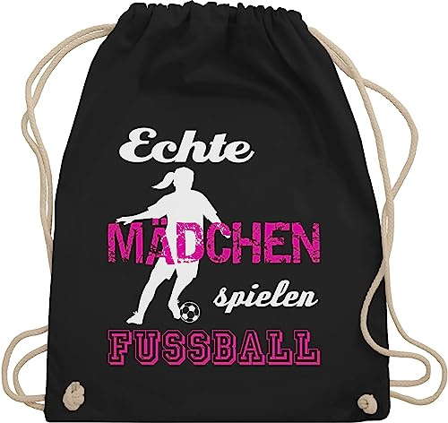 Turnbeutel Rucksack - WM 2026 - Echte Mädchen spielen Fußball - Unisize - Schwarz - fussball maedchen geschenk fußball-rucksack fussballer fußballmädchen beutel turnsäckchen fussballrucksack