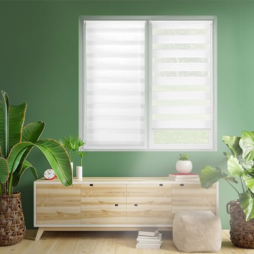 Blindecor - Indus doppelrollo klemmfix ohne bohren - duo rollo klemmfix Gebrochenes Weiß - 82 x 180 cm (Breite x Länge) Stoffgröße 79 x 175 cm