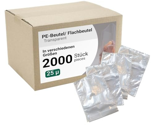dm-folien PE-Beutel 2000 Stück I viele Größen I 200x300mm I Lebensmittelechte Flachbeutel 25µ I Transparente Beutel aus LDPE I Reißfeste Verpackungsbeutel für Lebensmittel, Dokumente & Schrauben