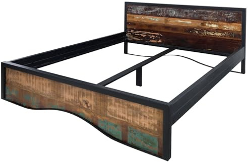 MASSIVMOEBEL24.DE | Bett Altholz 180x200 Mehrfarbig lackiert Industrial #108