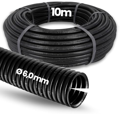 Kalitec 10m Wellrohr geschlitzt NW 6 - Wellschlauch Marderschutz - Schwarz | Kabelschutzrohr aus Polypropylen - AD 9,2 mm / ID 6,0 mm - UV-beständig und schwer entflammbar - Flexibles Leerrohr